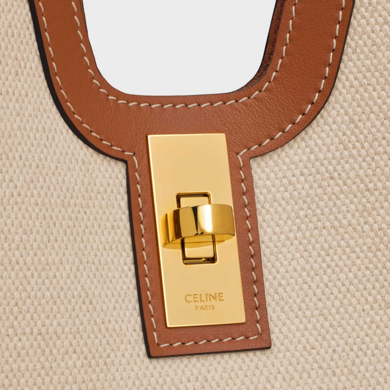 Celine Cabas In Textil And Calfskin 16 Beige Braun | CL-593253