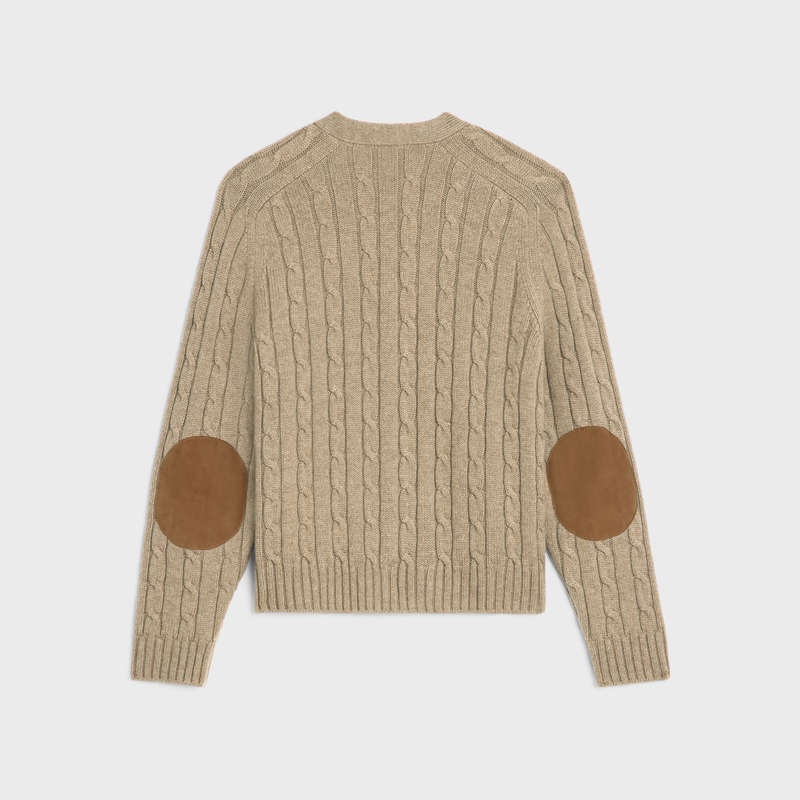 Celine Cable-knit Triomphe Cardigan In Cashmere Strickwaren Hellgrau Braun | CL-592084