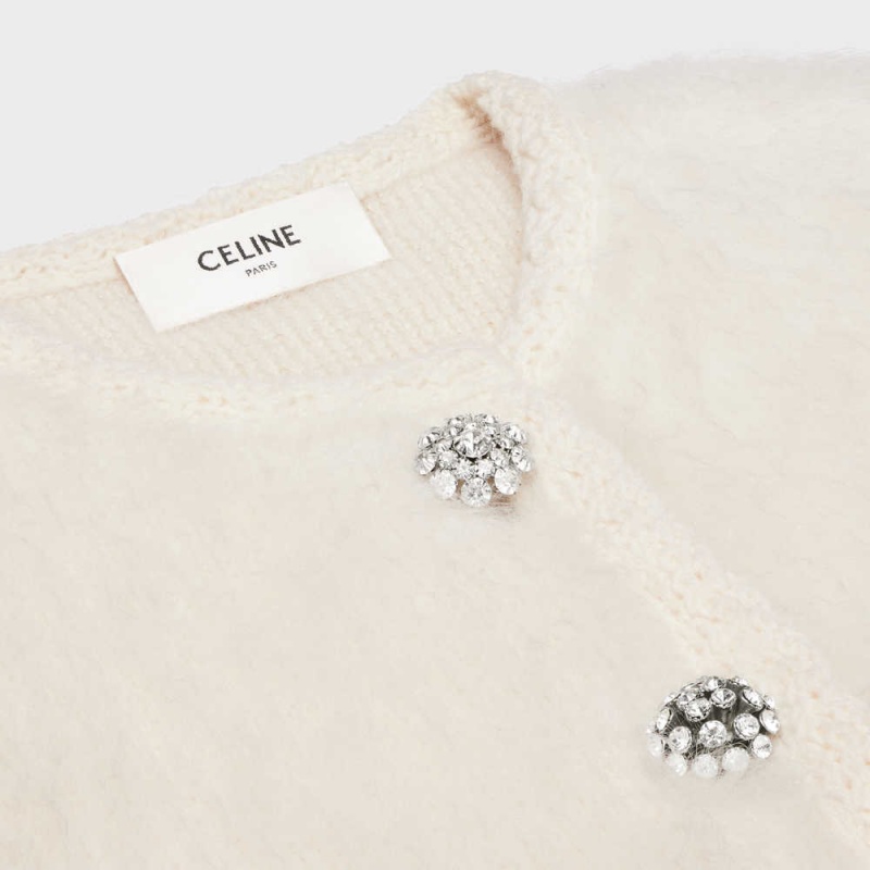 Celine Cardigan In Brushed Mohair Strickwaren Weiß | CL-592699