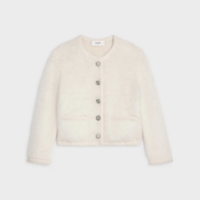 Celine Cardigan In Brushed Mohair Strickwaren Weiß | CL-592699