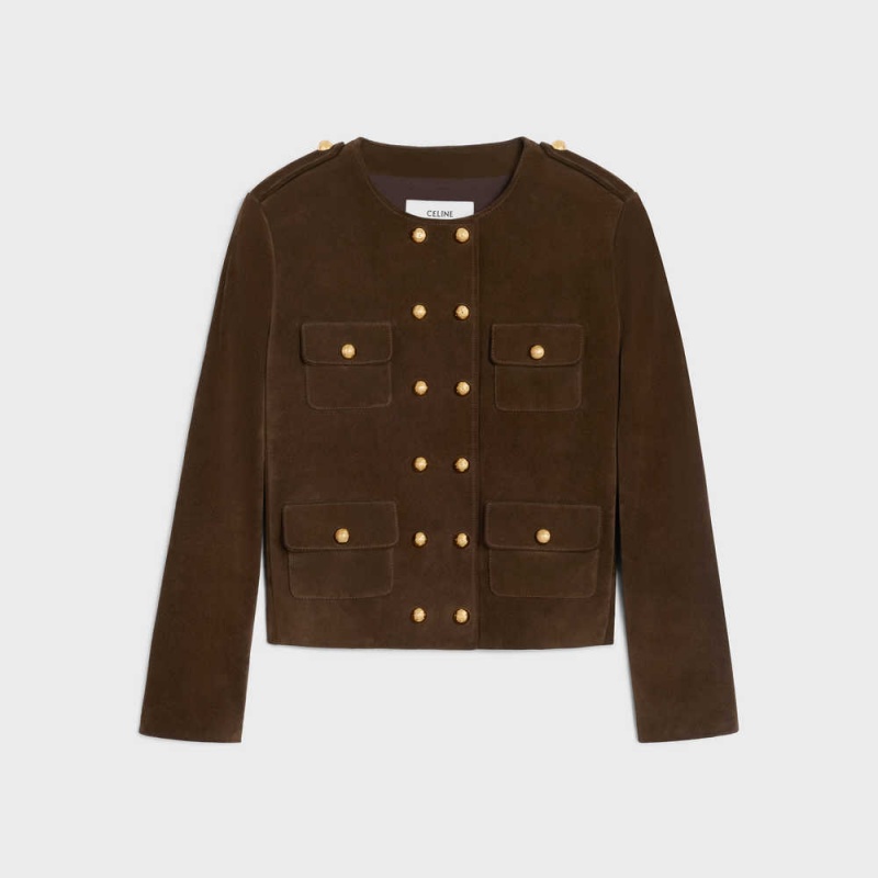 Celine Cardigan In Split Calfskin Leather Kaffee | CL-592614