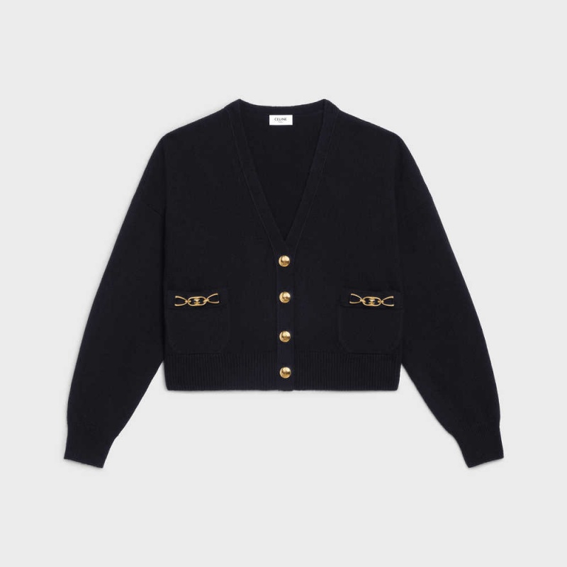 Celine Cardigan With Gourmette In Heritage Cashmere Strickwaren Schwarz | CL-592701