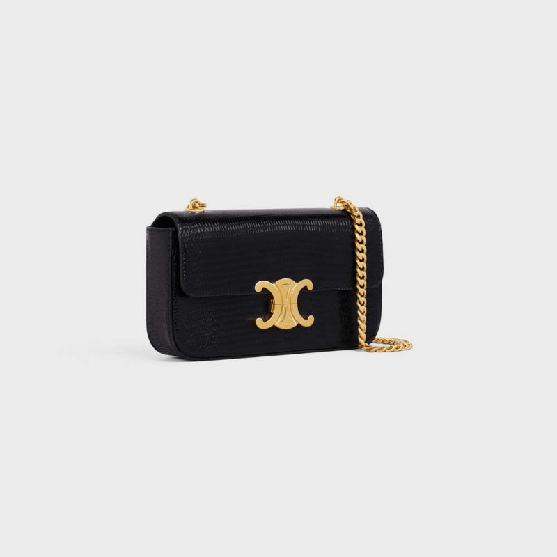 Celine Chain Shoulder Bag In Lizard Triomphe Schwarz | CL-593234