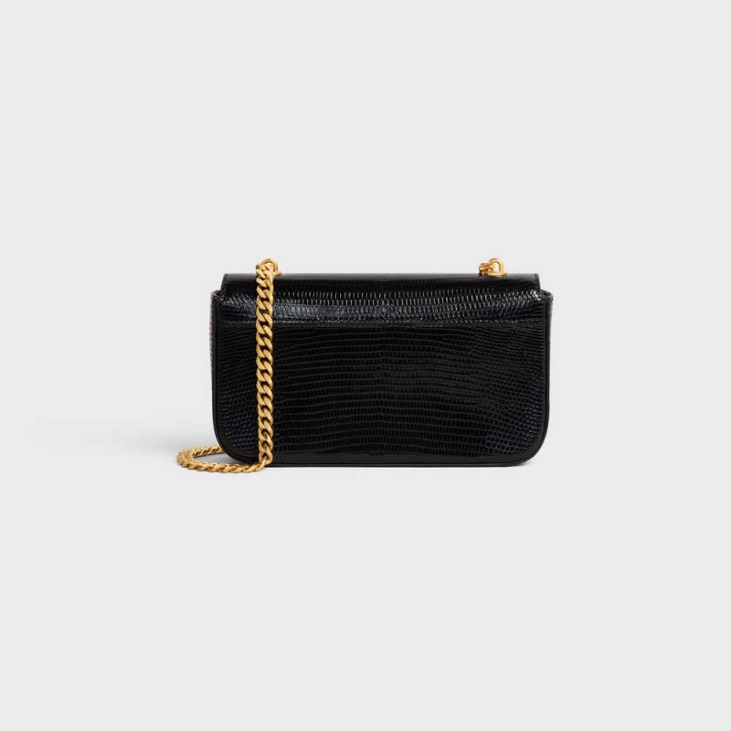 Celine Chain Shoulder Bag In Lizard Triomphe Schwarz | CL-593234