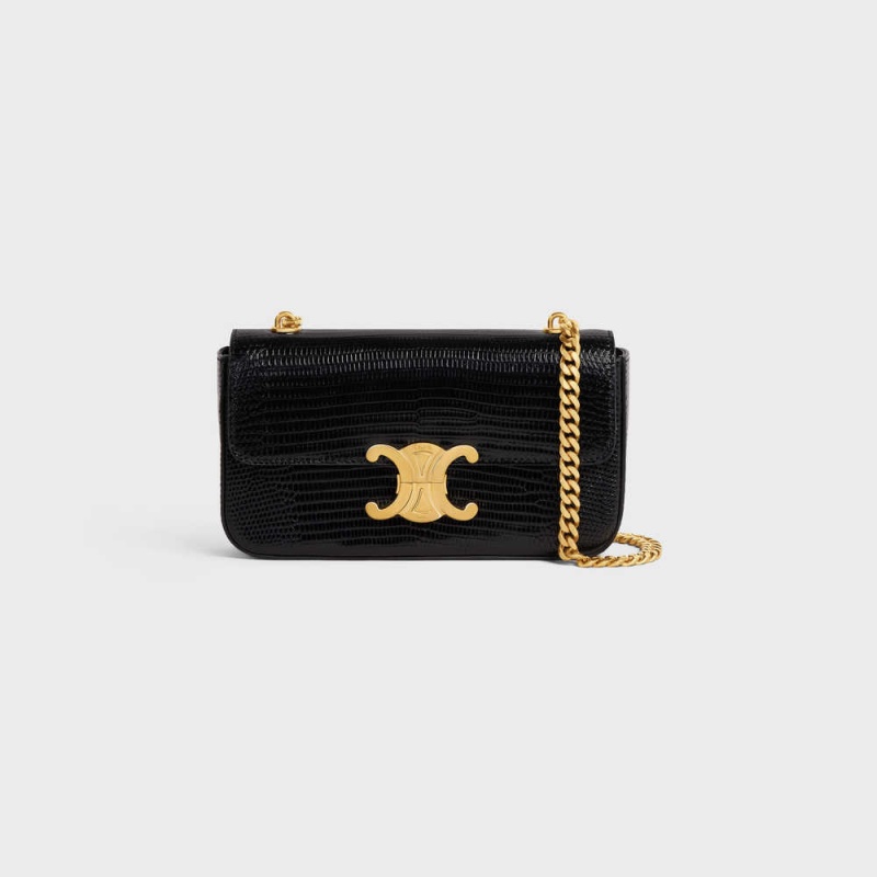 Celine Chain Shoulder Bag In Lizard Triomphe Schwarz | CL-593234