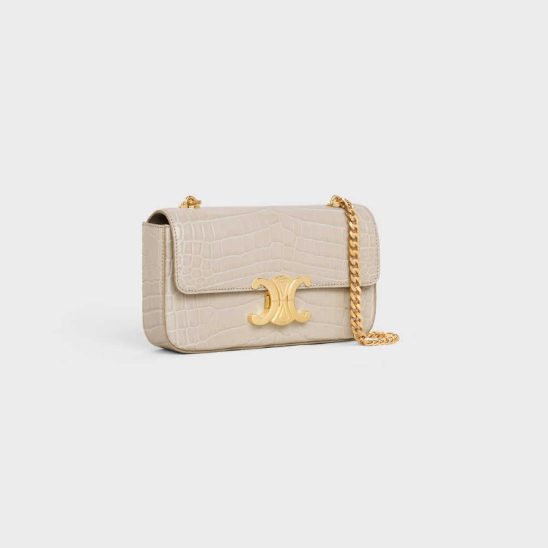 Celine Chain Shoulder Bag In Niloticus Crocodile Triomphe Hellbeige | CL-593237