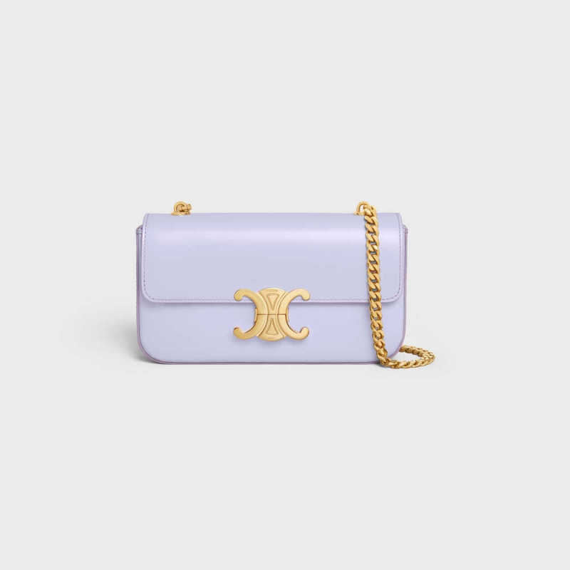 Celine Chain Shoulder Bag In Shiny Calfskin Triomphe Helllavendel | CL-593232