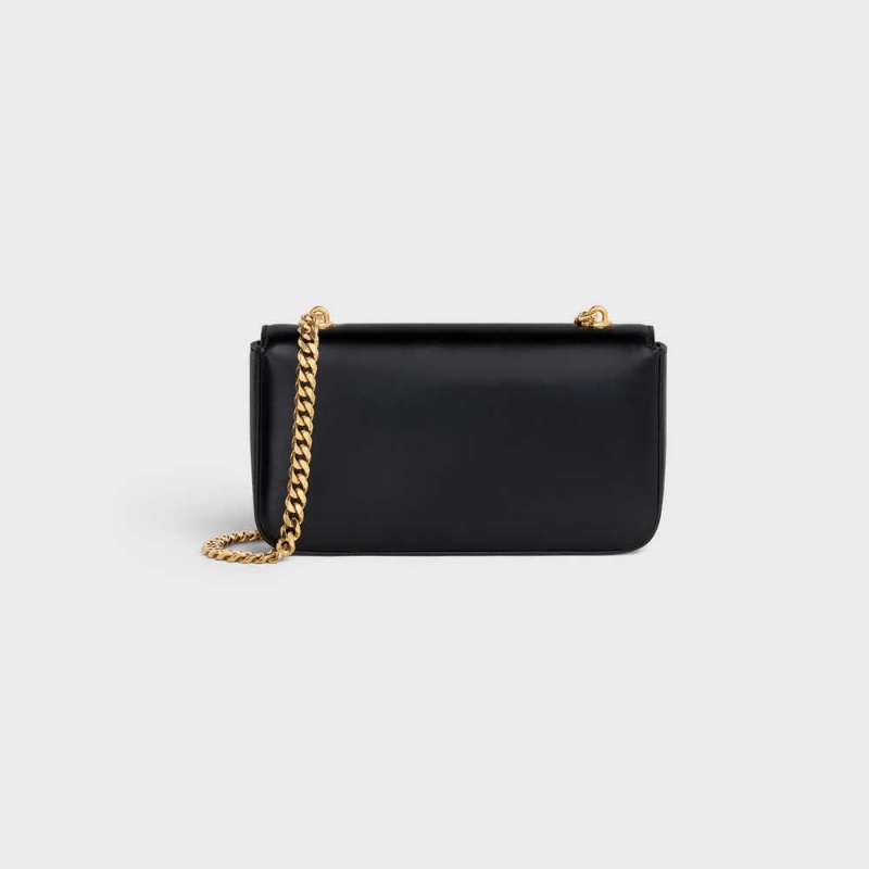 Celine Chain Shoulder Bag In Shiny Calfskin Triomphe Schwarz | CL-593226