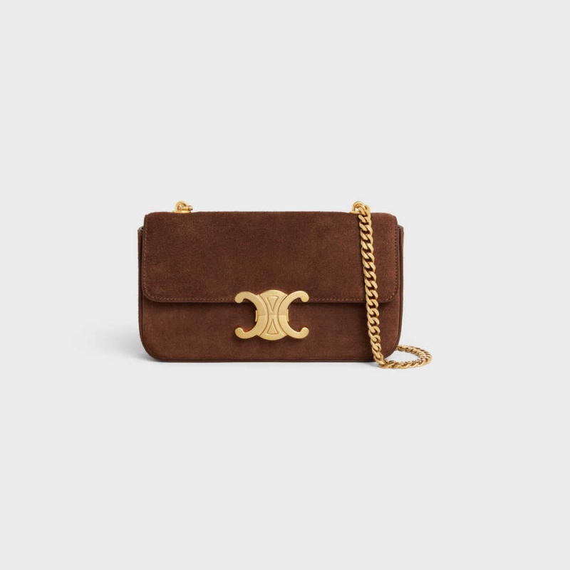 Celine Chain Shoulder Bag In Wildleder Calfskin Triomphe Braun | CL-593229