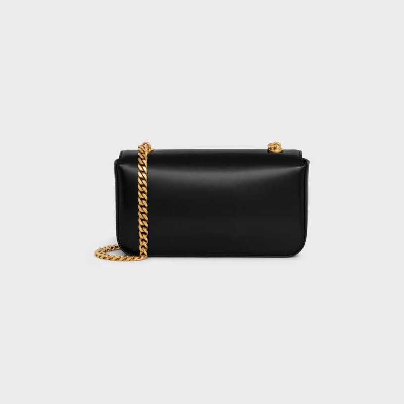 Celine Chain Shoulder Bag With Strass Closure In Shiny Calfskin Triomphe Schwarz | CL-593231