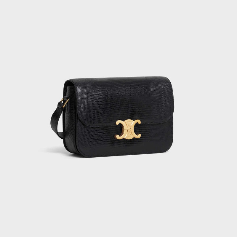 Celine Classique Bag In Lizard Triomphe Schwarz | CL-593189