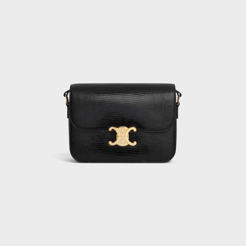 Celine Classique Bag In Lizard Triomphe Schwarz | CL-593189