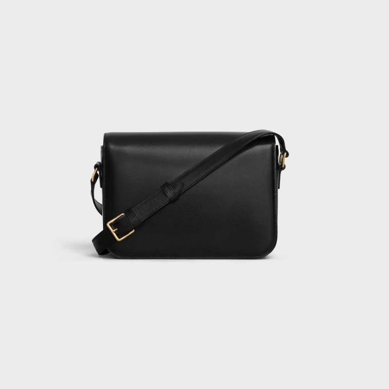 Celine Classique Bag In Shiny Calfskin Triomphe Schwarz | CL-593183