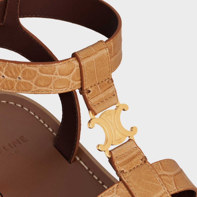 Celine Clea Triomphe Gladiator Chunky In Crocodile Stamped Calfskin Sandalen Braun | CL-592575