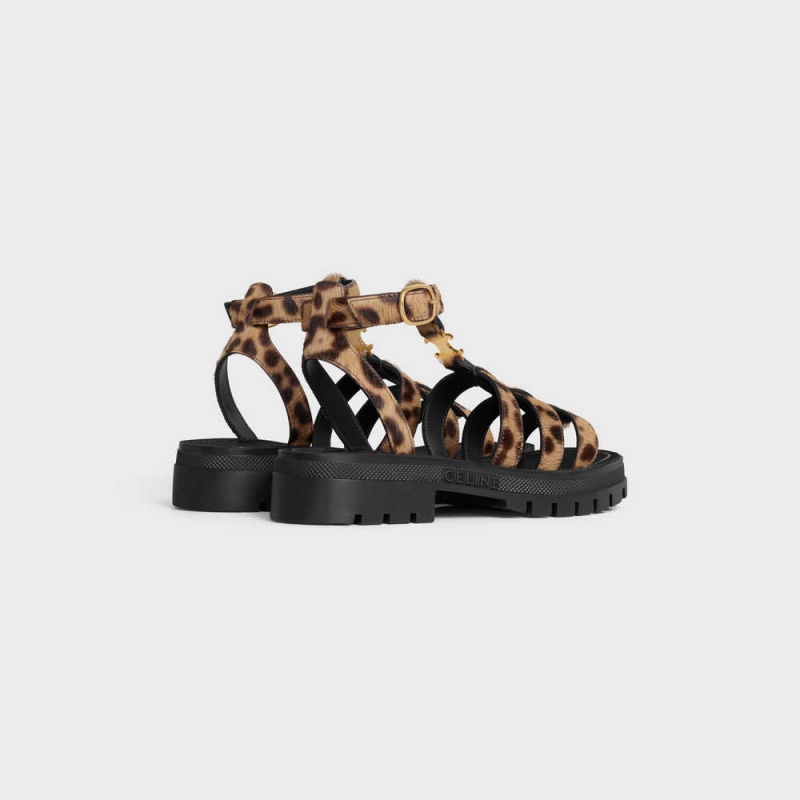 Celine Clea Triomphe Gladiator Chunky In Leopard Printed Hairy Calfskin Sandalen Schwarz Braun Beige | CL-592573