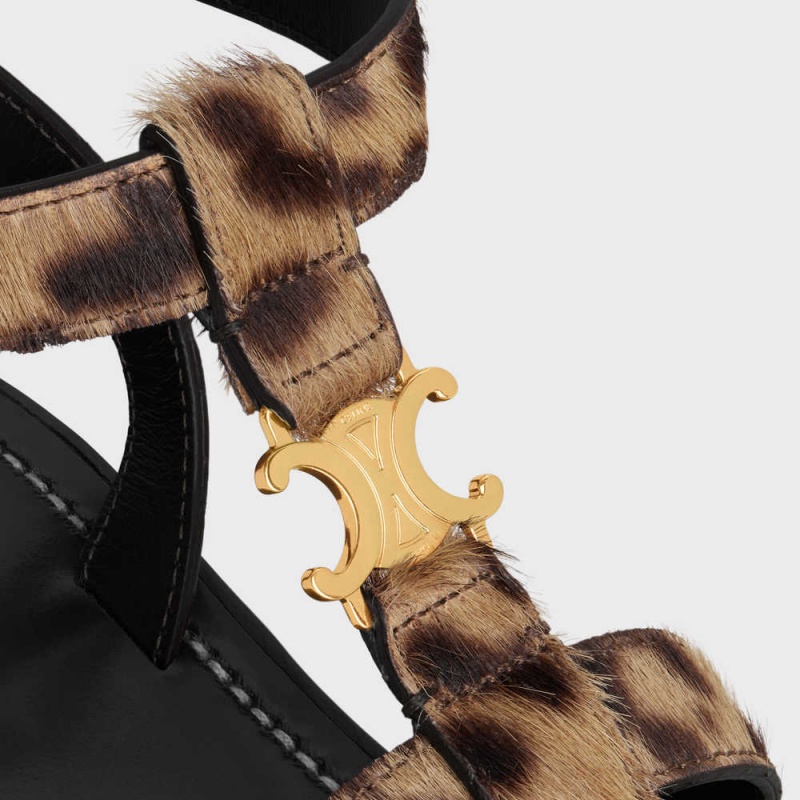 Celine Clea Triomphe Gladiator Chunky In Leopard Printed Hairy Calfskin Sandalen Schwarz Braun Beige | CL-592573