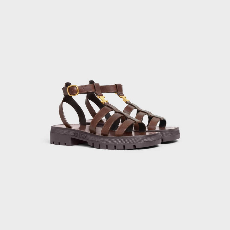 Celine Clea Triomphe Gladiator Chunky In Calfskin - Vegetal Tanning Sandalen Dunkelbraun | CL-592572