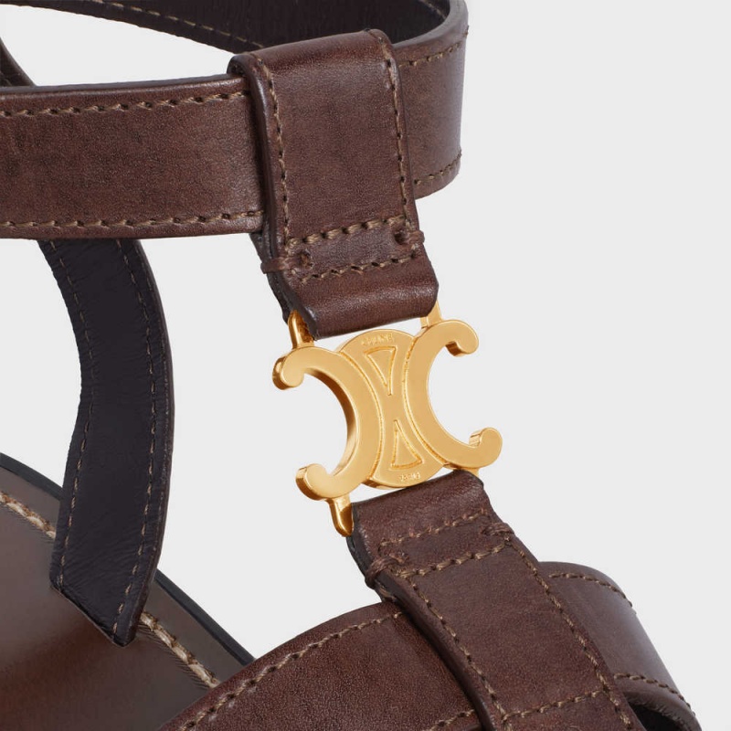 Celine Clea Triomphe Gladiator Chunky In Calfskin - Vegetal Tanning Sandalen Dunkelbraun | CL-592572