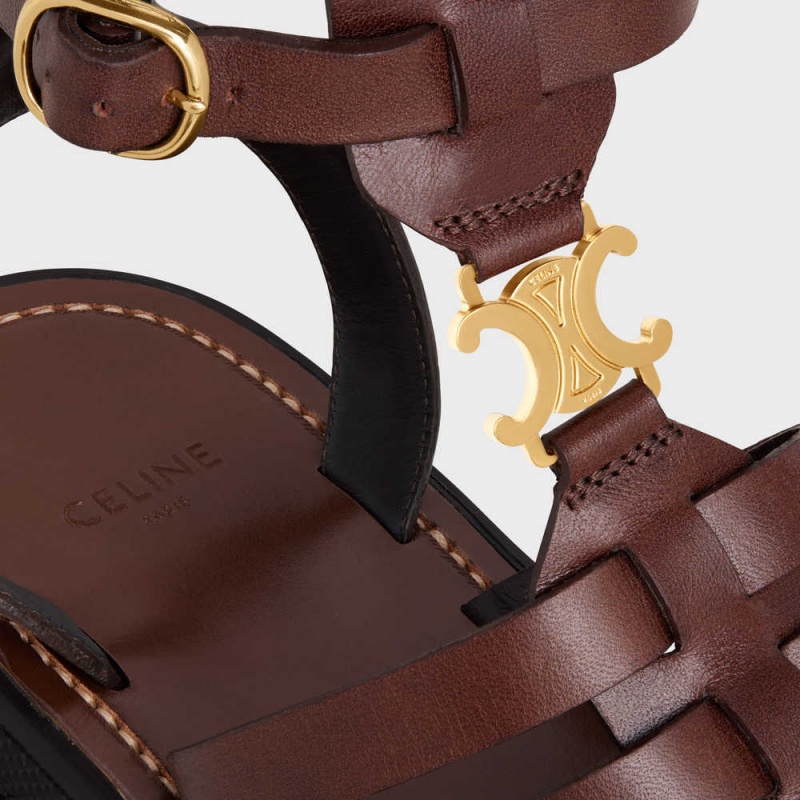 Celine Clea Triomphe Gladiator Mid In Calfskin & Vegetal Tanning Sandalen Dunkelbraun | CL-592576