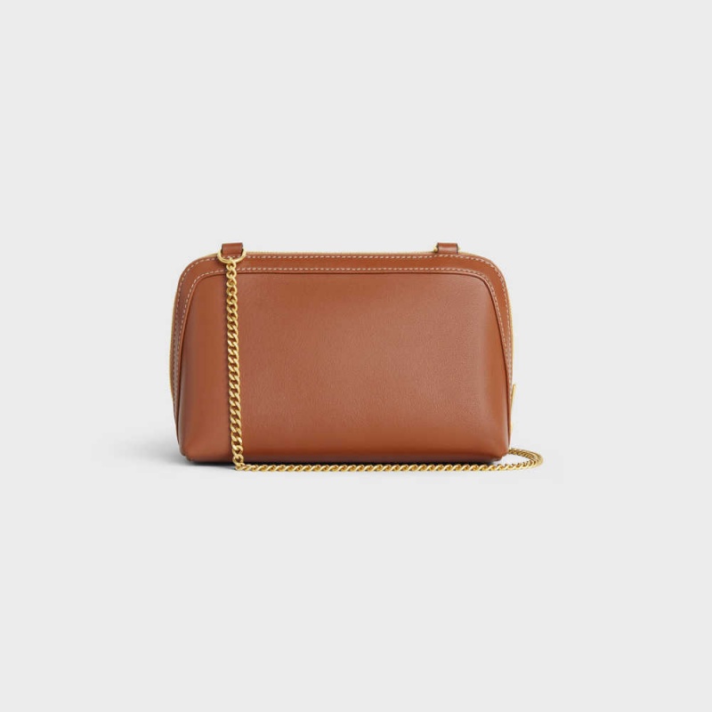 Celine Clutch On Chain Cuir Triomphe In Smooth Calfskin Mini Taschen Braun | CL-593033