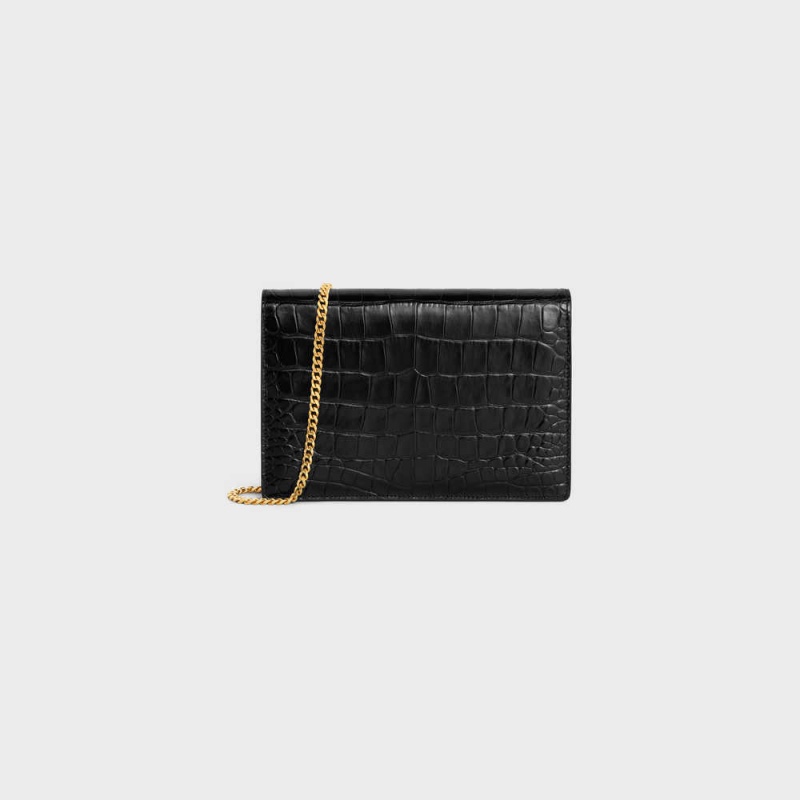 Celine Clutch Soir Triomphe In Niloticus Crocodile Mini Taschen Schwarz | CL-593020