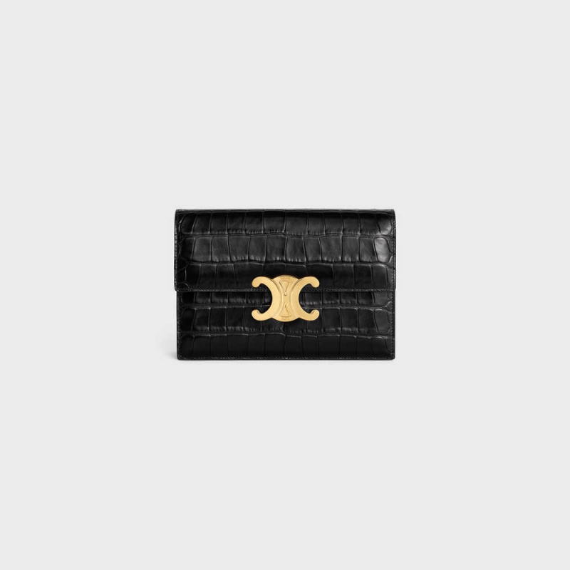 Celine Clutch Soir Triomphe In Niloticus Crocodile Mini Taschen Schwarz | CL-593020