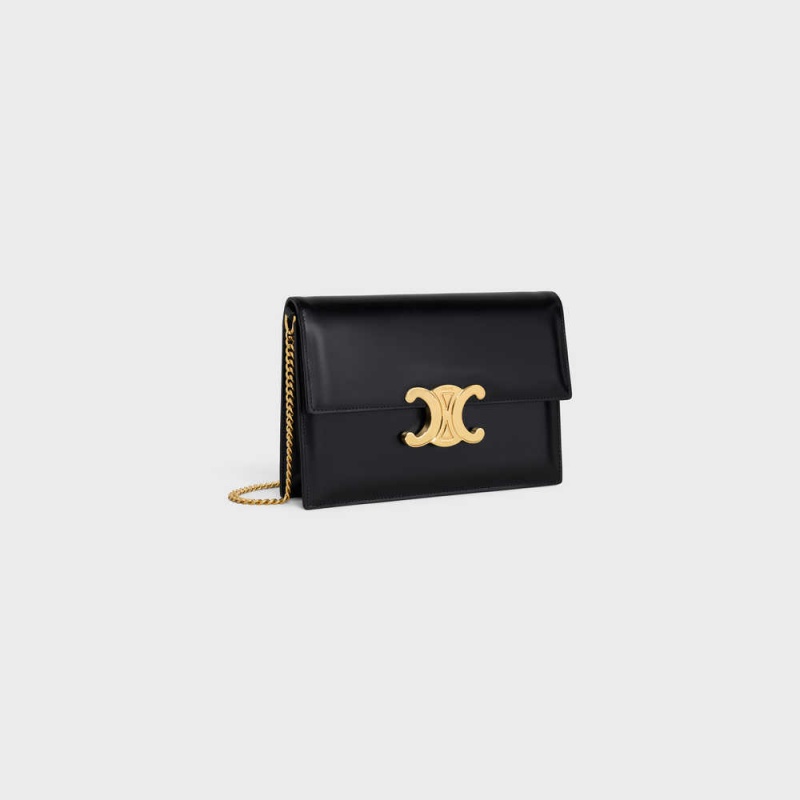 Celine Clutch Soir Triomphe In Shiny Calfskin Mini Taschen Schwarz | CL-593019