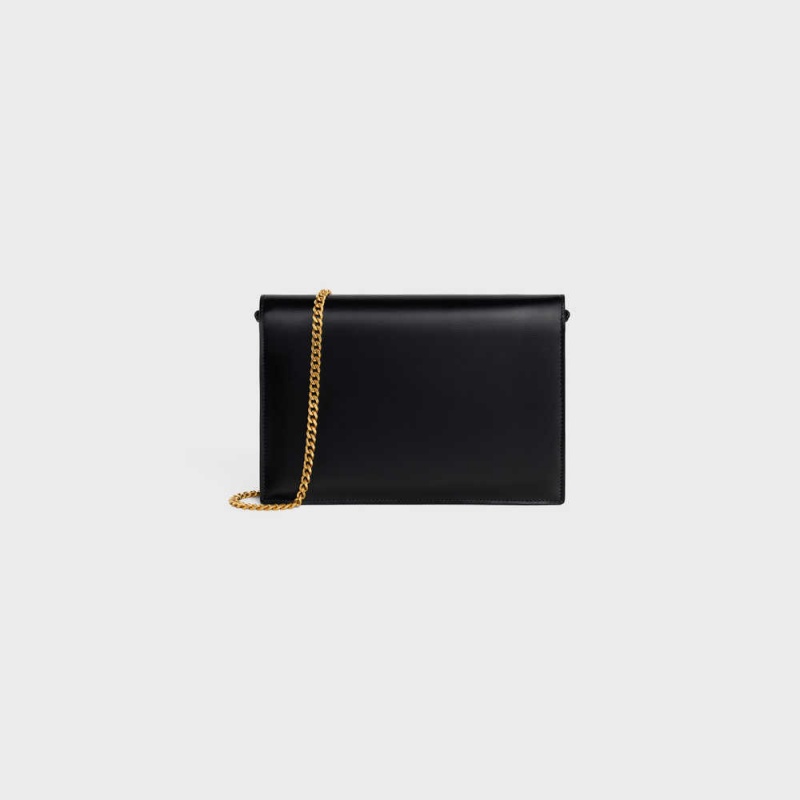 Celine Clutch Soir Triomphe In Shiny Calfskin Mini Taschen Schwarz | CL-593019