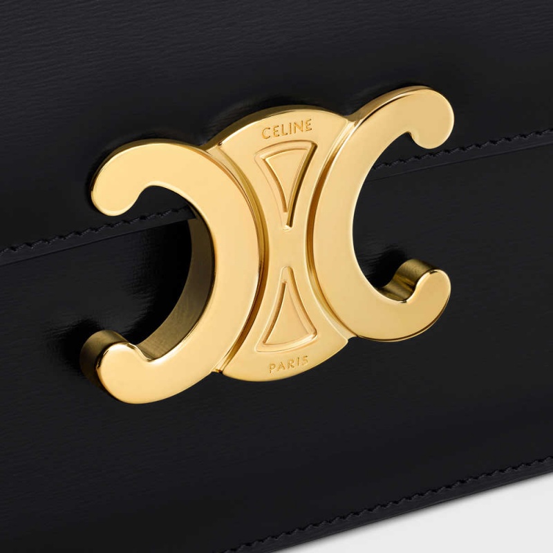 Celine Clutch Soir Triomphe In Shiny Calfskin Mini Taschen Schwarz | CL-593019