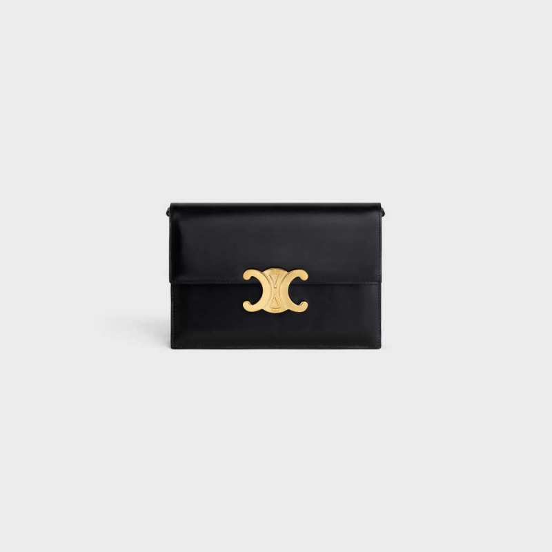 Celine Clutch Soir Triomphe In Shiny Calfskin Mini Taschen Schwarz | CL-593019