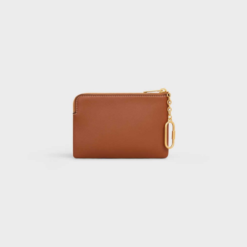 Celine Coand Card Pouch Cuir Triomphe Smooth Calfskin Kartenhülle Braun | CL-592951