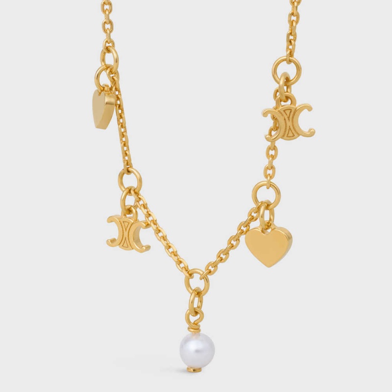 Celine CœUr Charms In Brass With Gold Finish And Resin Pearl Armbänder Gold Weiß | CL-592237