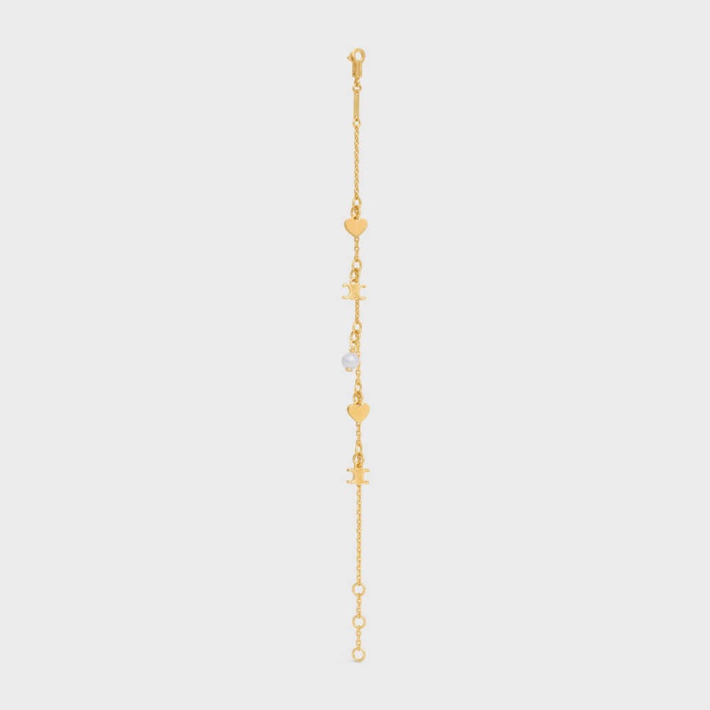 Celine CœUr Charms In Brass With Gold Finish And Resin Pearl Armbänder Gold Weiß | CL-592237