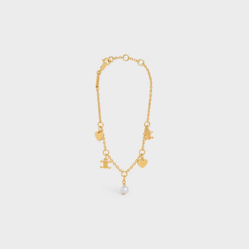 Celine CœUr Charms In Brass With Gold Finish And Resin Pearl Armbänder Gold Weiß | CL-592237