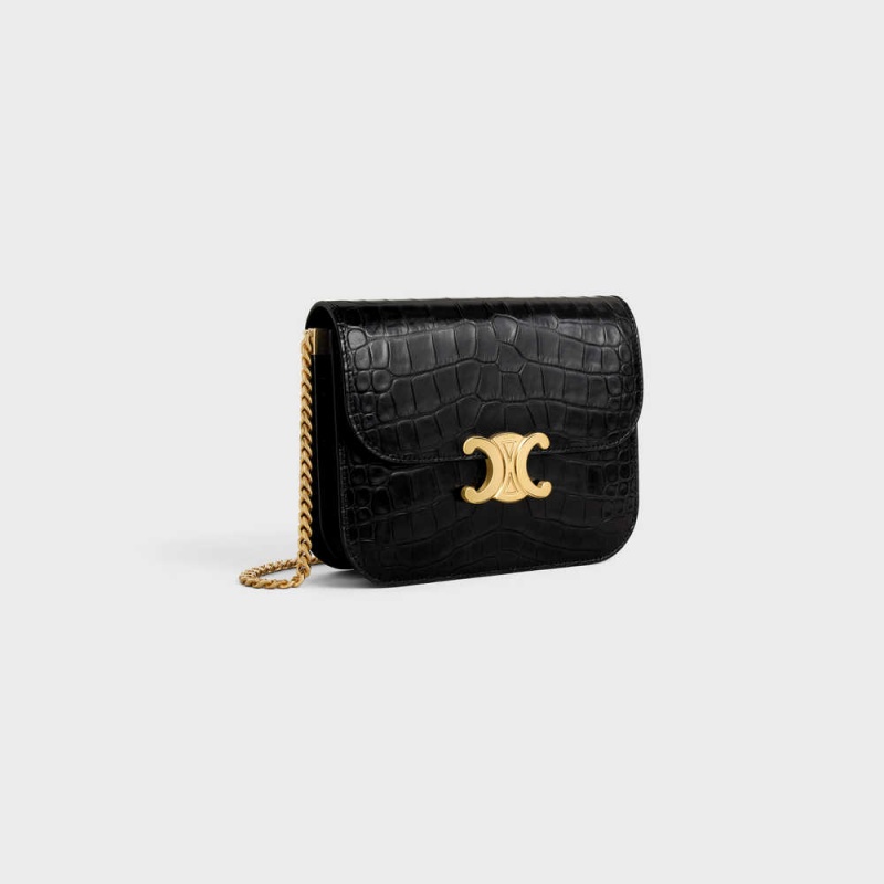 Celine College Bag In Niloticus Crocodile Triomphe Schwarz | CL-593170