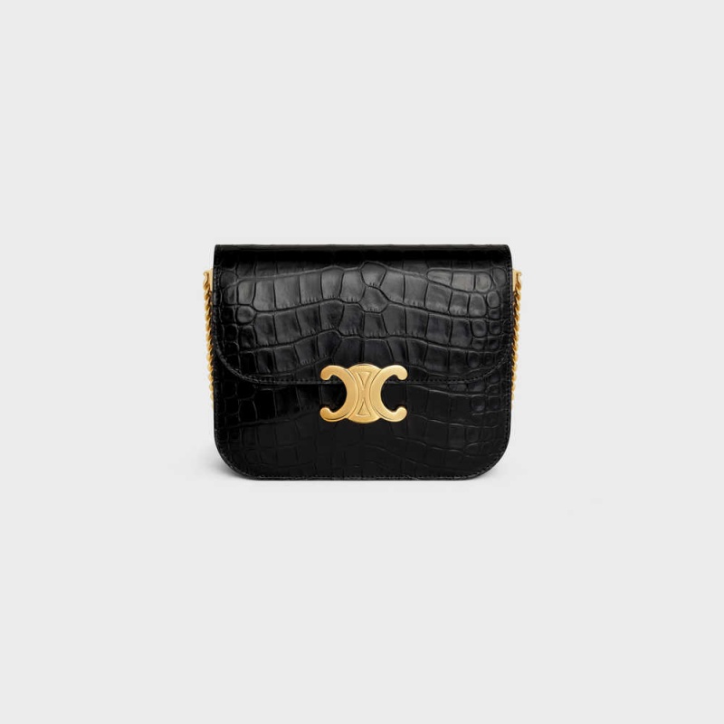 Celine College Bag In Niloticus Crocodile Triomphe Schwarz | CL-593170