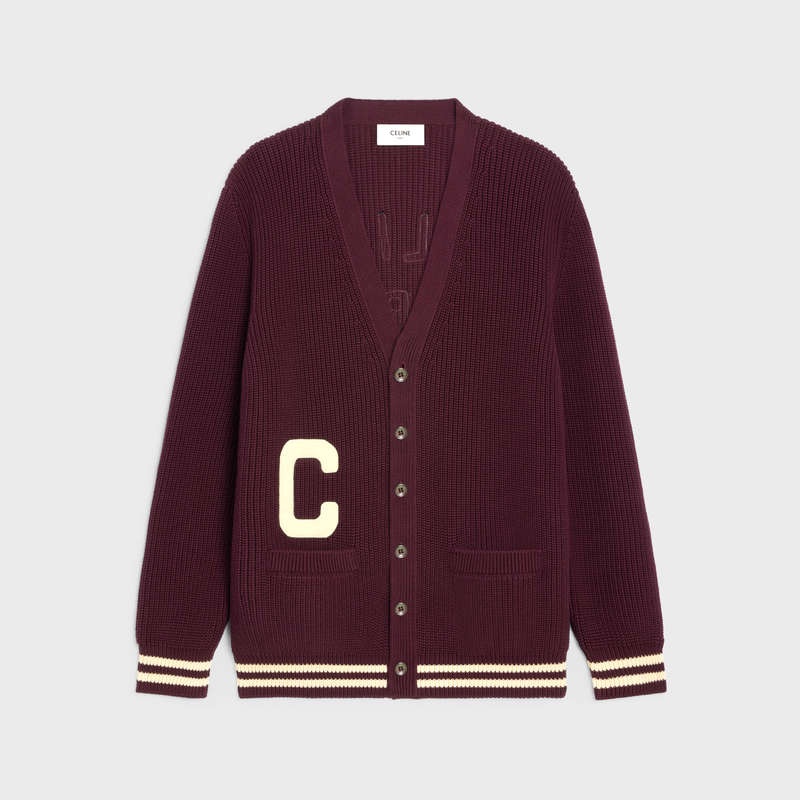 Celine College Cardigan In Baumwoll Strickwaren Bordeaux | CL-592085