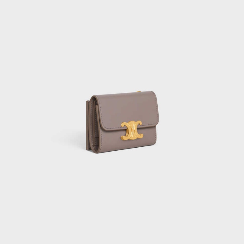 Celine Compact With Coin Triomphe In Shiny Calfskin Geldbörse Grau | CL-592981