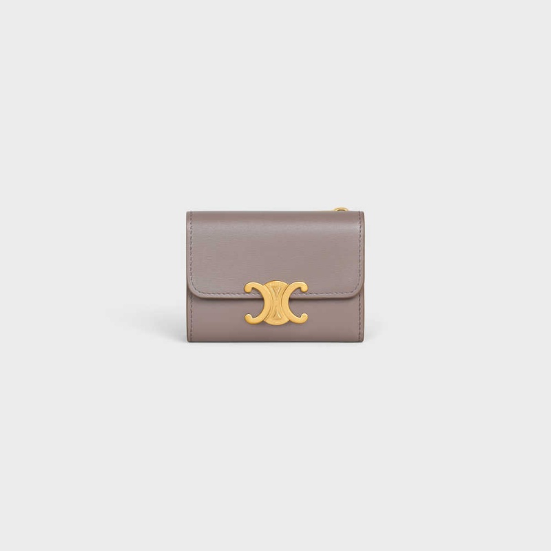 Celine Compact With Coin Triomphe In Shiny Calfskin Geldbörse Grau | CL-592981