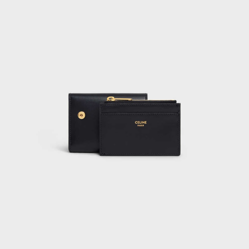 Celine Compact With Coin Triomphe In Shiny Calfskin Geldbörse Schwarz | CL-592979