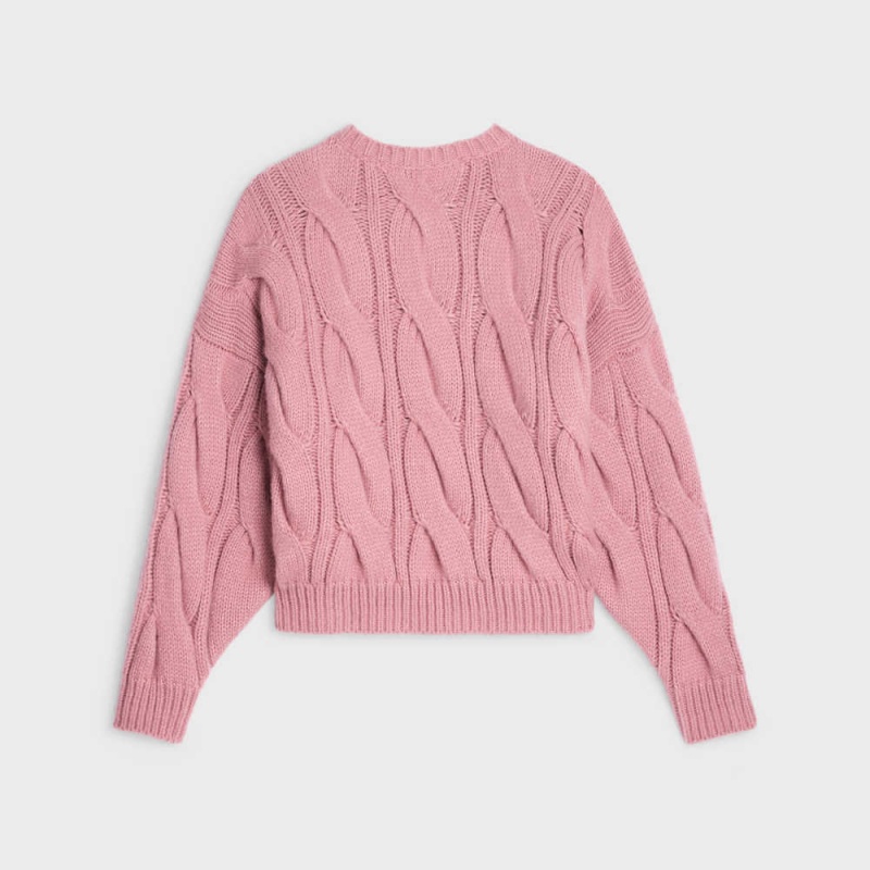 Celine Crew Neck In Cable-knit Cashmere And Silk Strickwaren Rosa | CL-592707