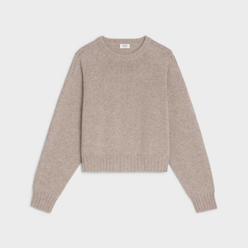 Celine Crew Neck In Seamless Cashmere Strickwaren Braun | CL-592708