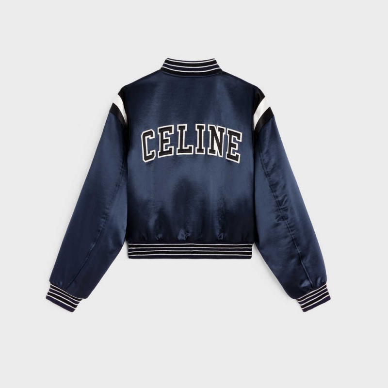 Celine Cropped Bomber In Thick Satin Jacken Navy | CL-592681