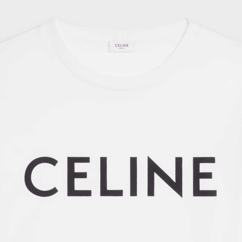 Celine Cropped In Baumwoll Jersey T-shirt Weiß | CL-592791