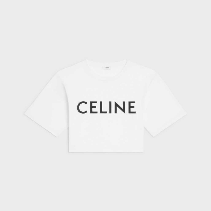 Celine Cropped In Baumwoll Jersey T-shirt Weiß | CL-592791