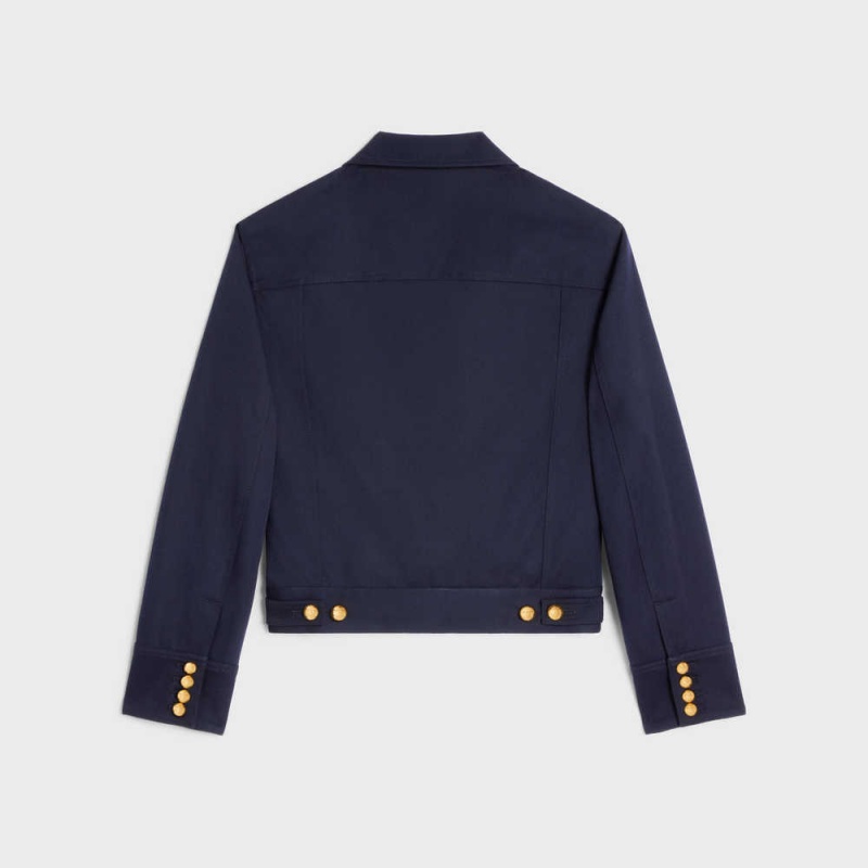 Celine Cropped Saharienne In Diagonal Wolle Jacken Navy | CL-592646