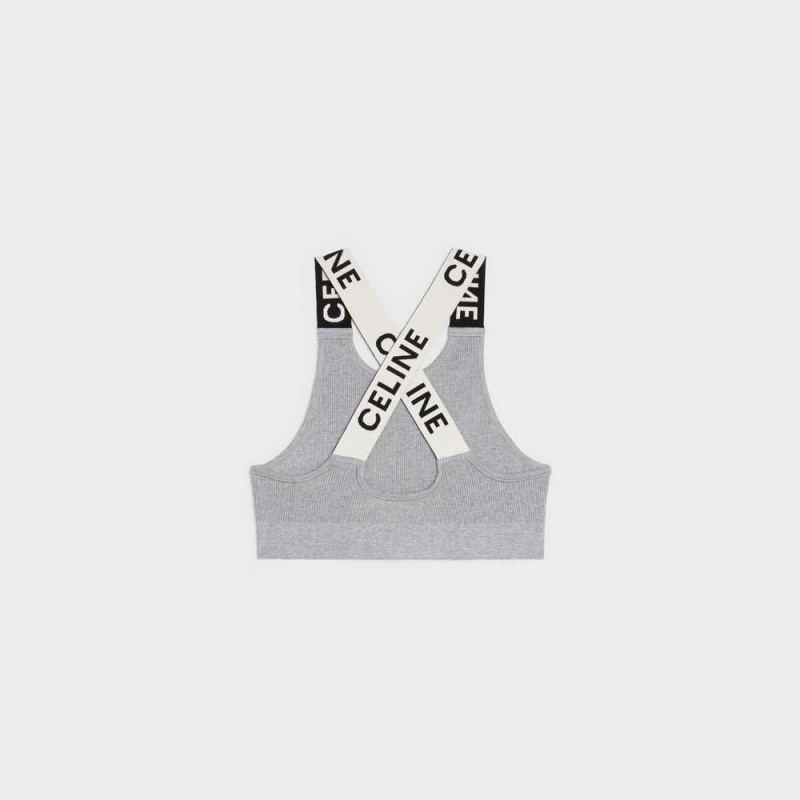 Celine Crossback Sports Bra In Turn Knit Sweatshirts Grau Weiß | CL-592810