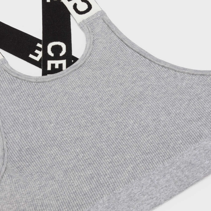 Celine Crossback Sports Bra In Turn Knit Sweatshirts Grau Weiß | CL-592810