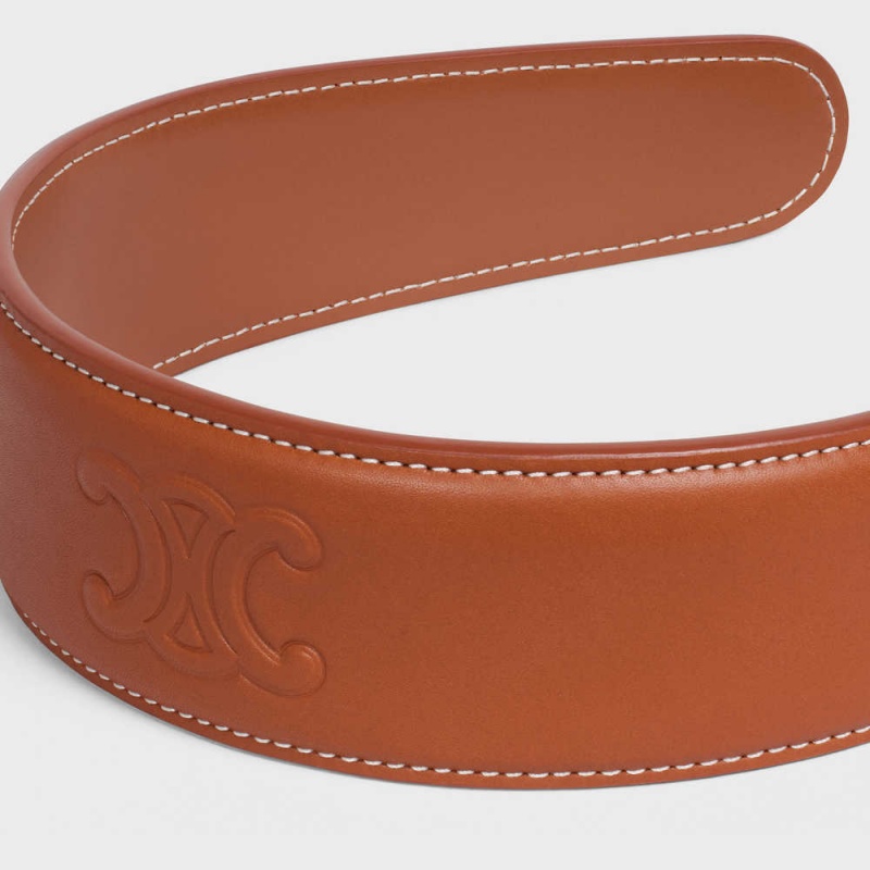 Celine Cuir Triomphe Headband In Calfskin Leder Haarschmuck Braun | CL-592332