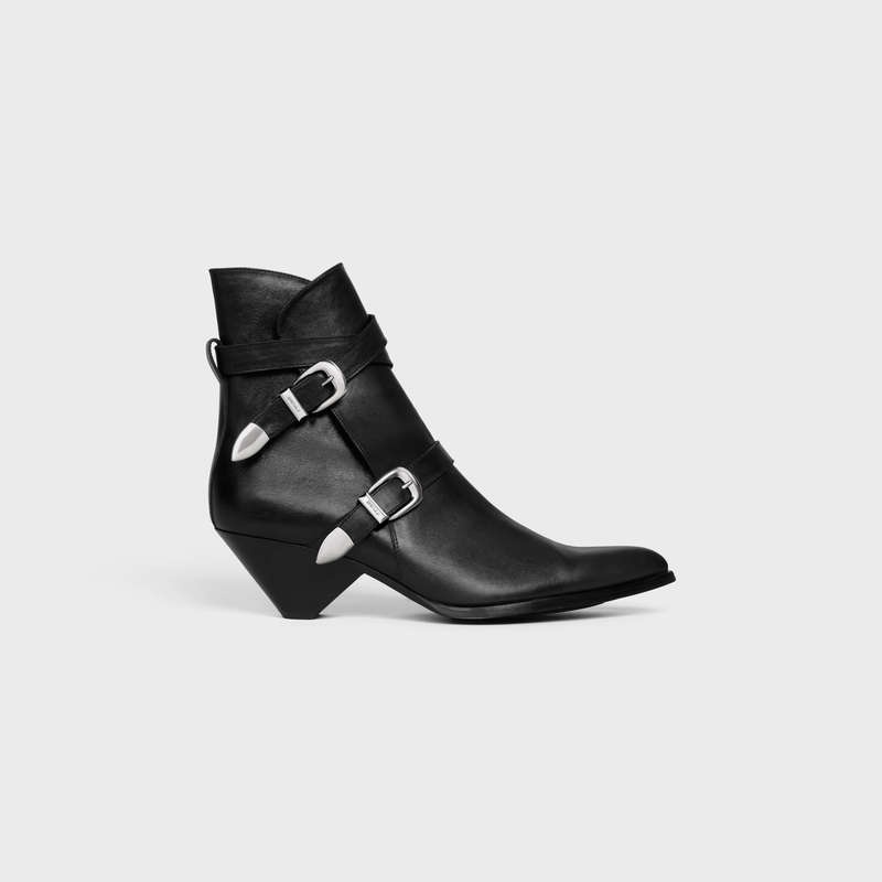 Celine Double Schnallen Zipped Conique In Shiny Calfskin Stiefel Schwarz | CL-591876